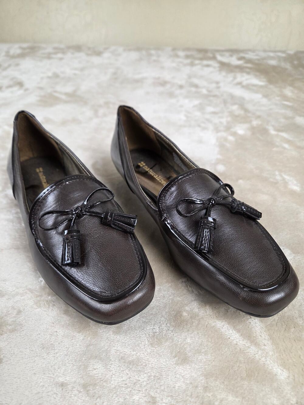 Naturalizer Dark Brown Square Toe Tassel Bow Loafers